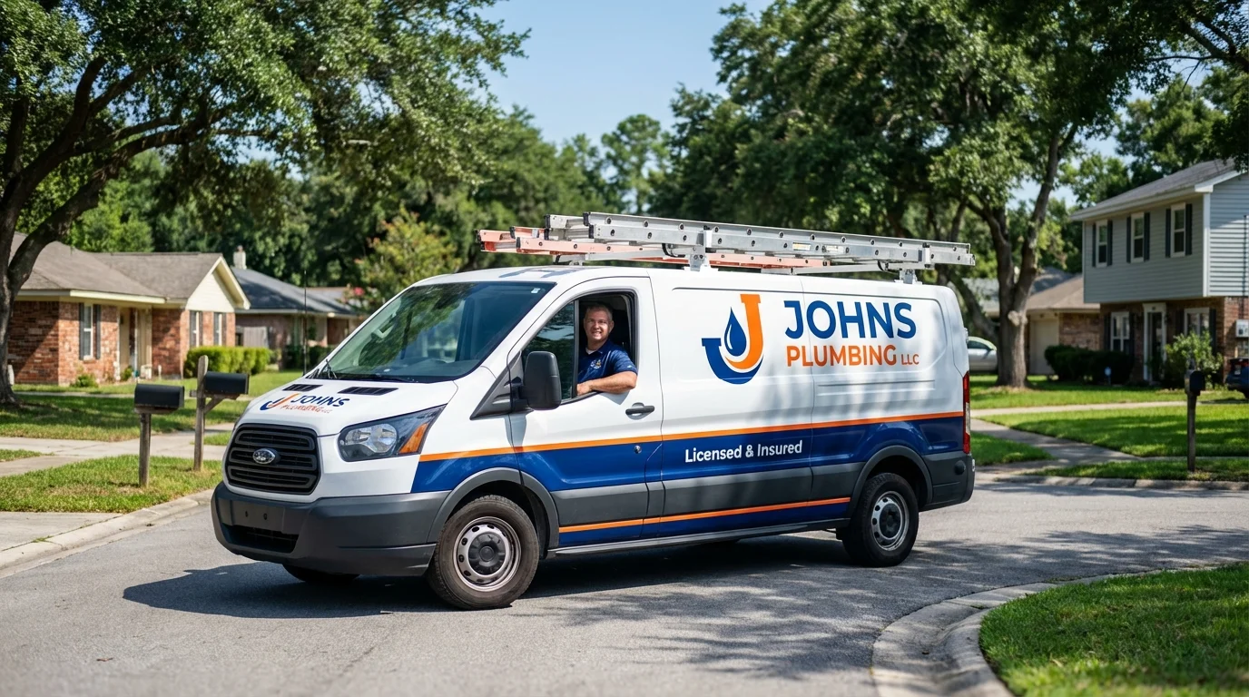 Johns Plumbing LLC service van in Charlestown, NH