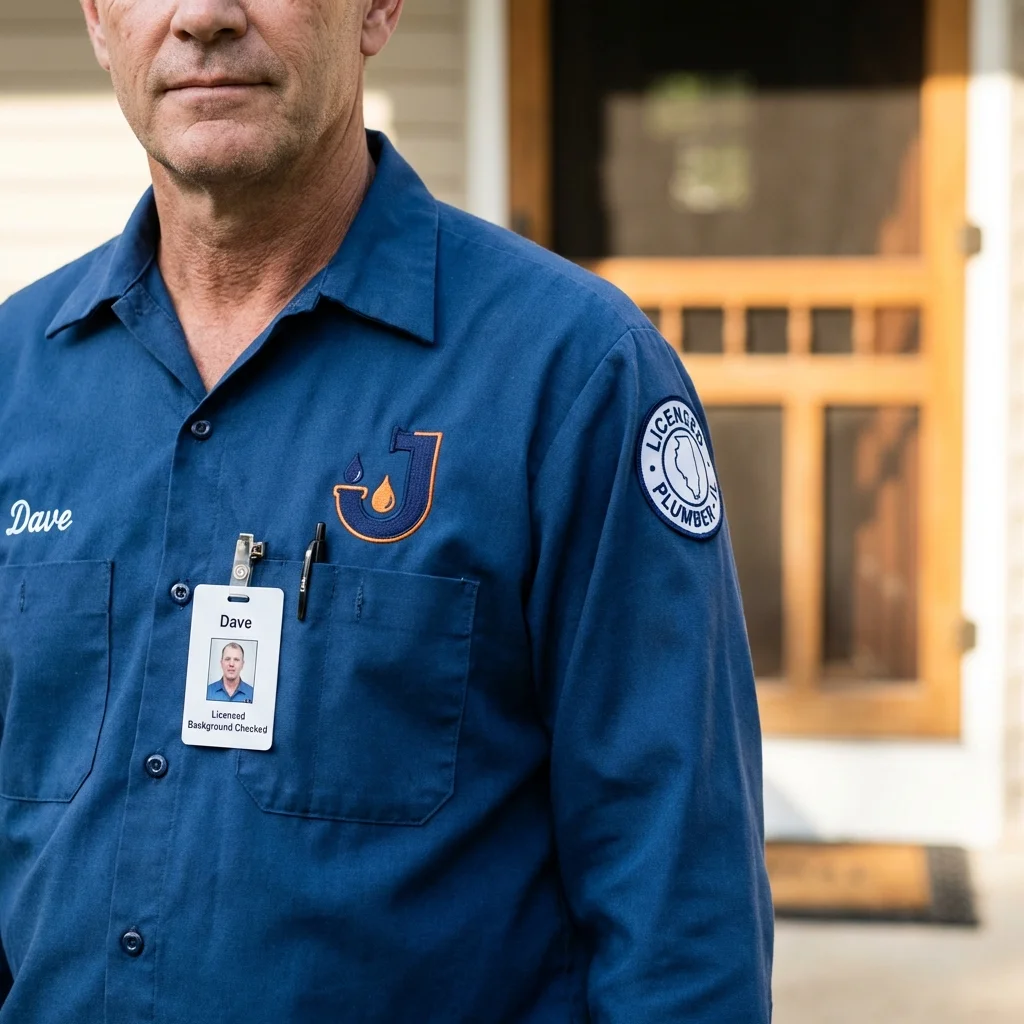 Licensed plumber showing ID badge in Charlestown, NH